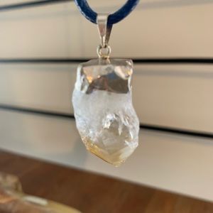 Necklace New Raw Authentic Citrine Pendant On New Cord Sterling Silver Mounting